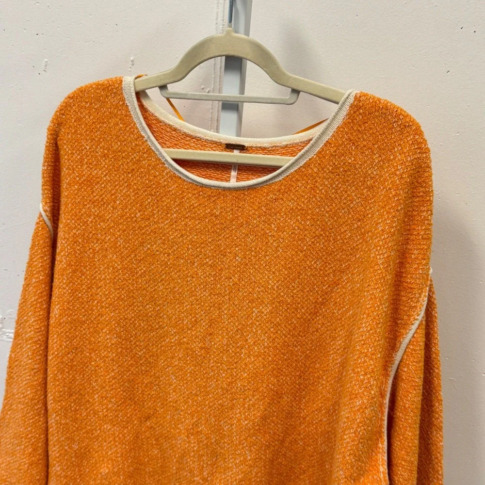 Free People Bardot Cropped Orange Textured Knit Boat Neck Long Sleeve Sweater XS